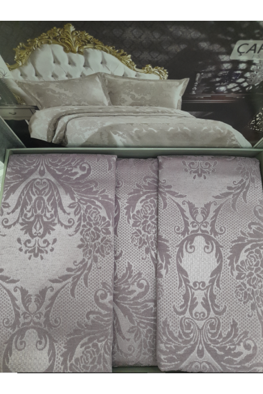 Beste Şönil Jakarlı Çift Kişilik Pike Takımı-gul kurusu