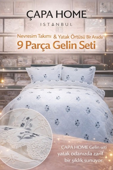 Çapa Home Gelin Seti – Çeyizlik Çift Kişilik Yatak Örtüsü Seti Daniela Çapa Home Gelin Seti – Çeyizlik Çift Kişilik Yatak Örtüsü Seti Daniela