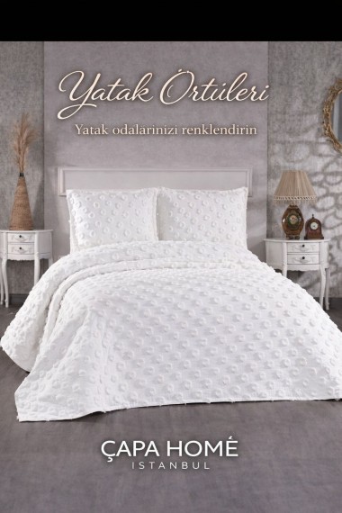 Hayal Krem Lüks Şönil Yatak Örtüsü