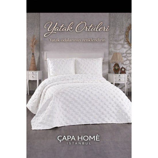 Hayal Krem Lüks Şönil Yatak Örtüsü