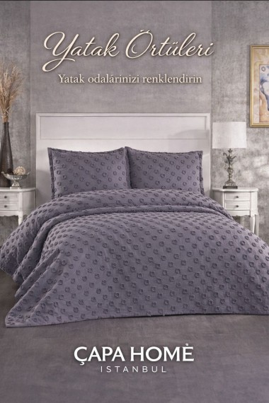 Hayal Antrasit Lüks Şönil Yatak Örtüsü