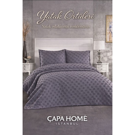 Hayal Antrasit Lüks Şönil Yatak Örtüsü