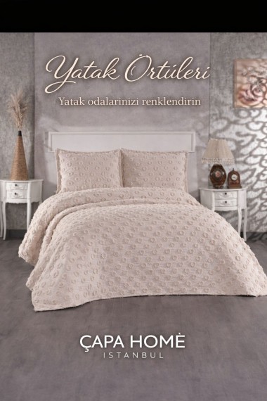 Hayal Bej Lüks Şönil Yatak Örtüsü