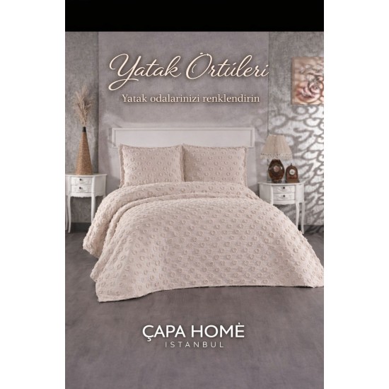 Hayal Bej Lüks Şönil Yatak Örtüsü