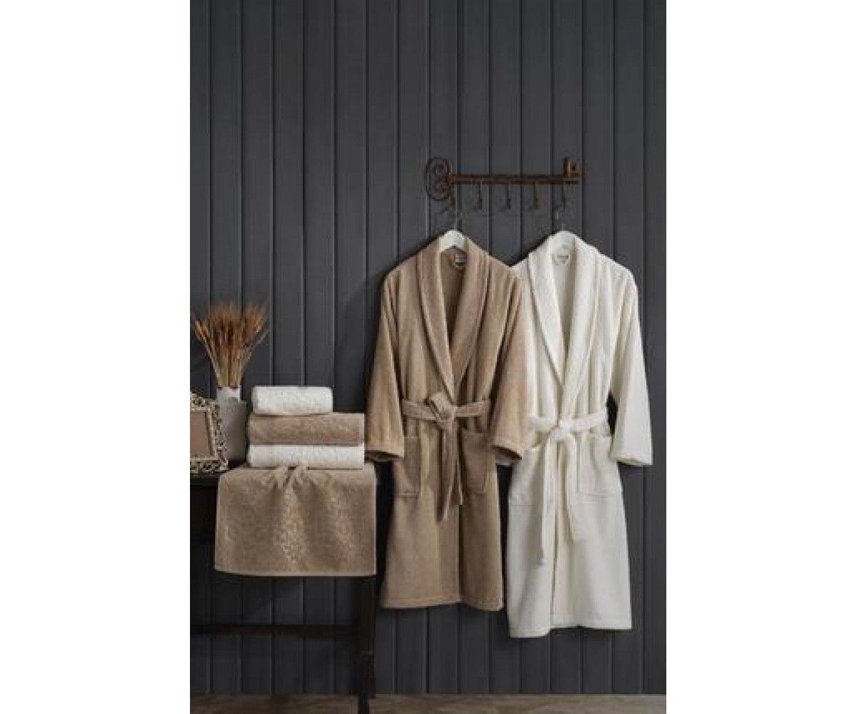 Ilay Bornoz Set Krem&capi